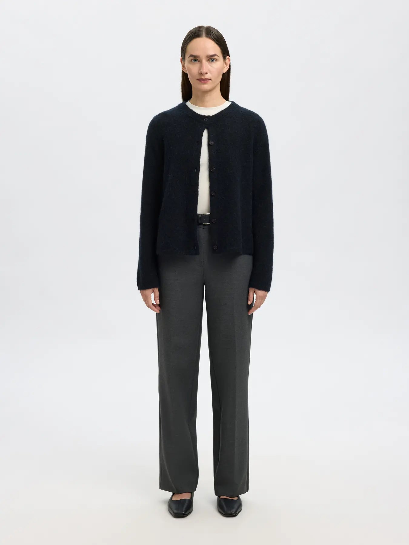 picture of Selected Femme Lulu Long Sleeved Wool Blend Cardigan - Dark Sapphire - Number Two - womens - fashion - ethical -