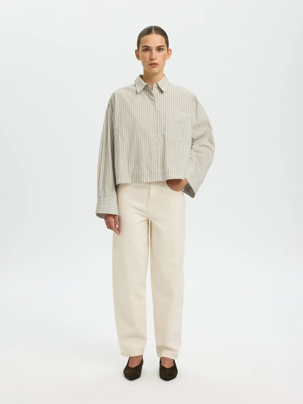 picture of Selected Astha Boxy Shirt - Cashmere/Bright White Stripe - Number Two - womens - clothing - Selected Femme 4