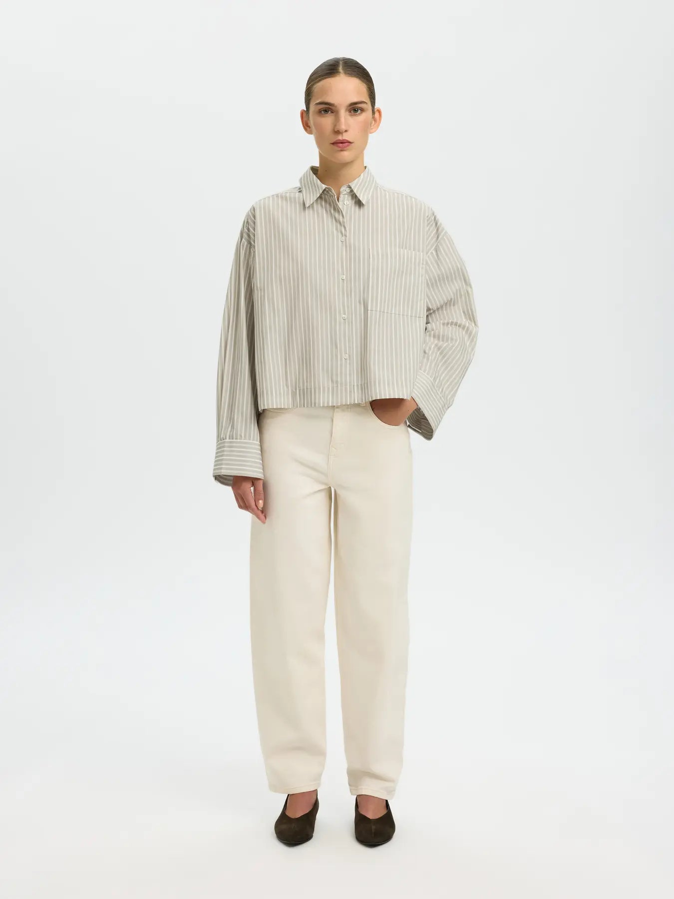 picture of Selected Astha Boxy Shirt - Cashmere/Bright White Stripe - Number Two - womens - clothing - Selected Femme 4
