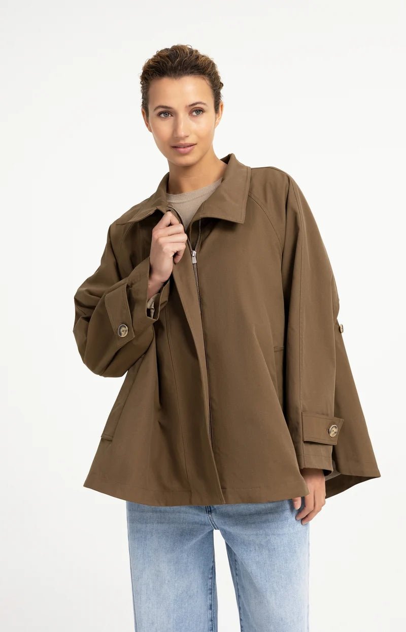 picture of Yaya A-Line Trench Jacket With Stand Collar - Teak Brown - Number Two - womens - fashion - clothing - Yaya 3