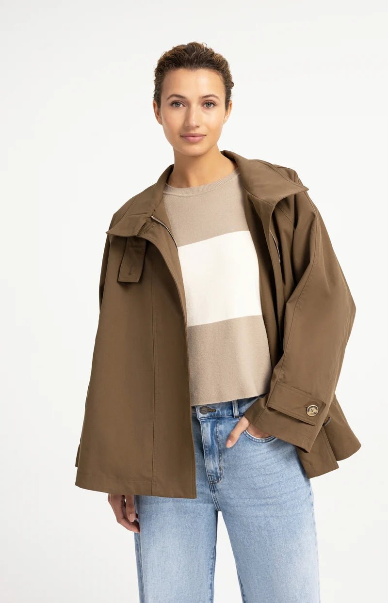picture of Yaya A-Line Trench Jacket With Stand Collar - Teak Brown - Number Two - womens - fashion - clothing - Yaya 4
