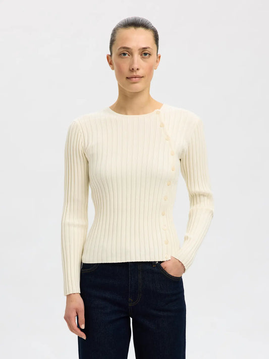 picture of Selected Femme Helen Long Sleeved Button Top - Birch - Number Two - womens - fashion - ethical - clothing -