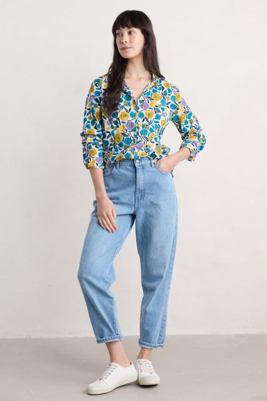 Seasalt Larissa Shirt Organic Cotton Zennor Blooms Chalk