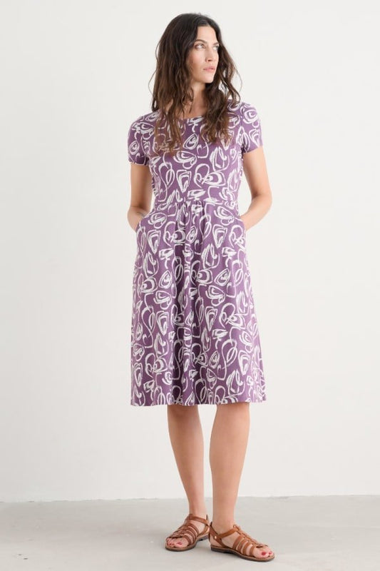 Seasalt Short Sleeve April Dress Sculpture Line Light Damson