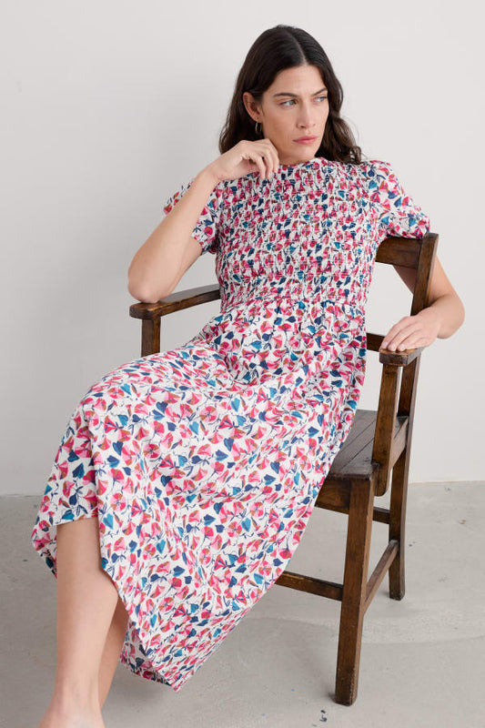 Seasalt Meadowsweet Short Sleeve Dress Parasol Floral Chalk