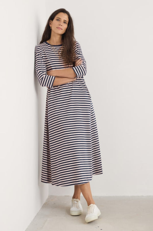 Seasalt Ivey 3/4 Sleeve T-Shirt Dress Organic Cotton Jersey Hessian Maritime
