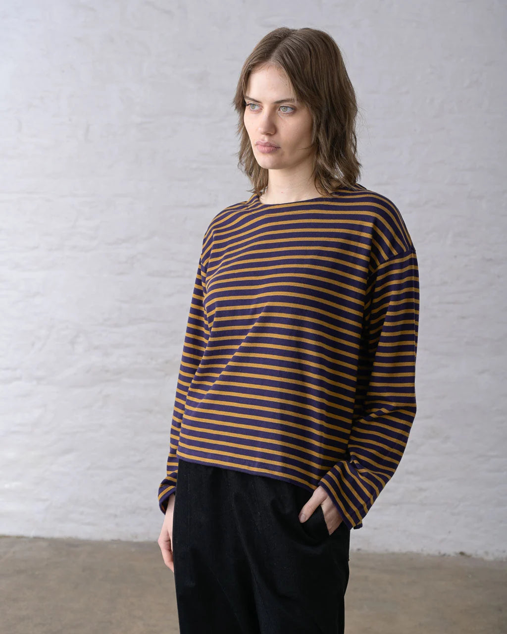 Bibico Zoe Relaxed T-Shirt - Navy & Pumpkin Stripe