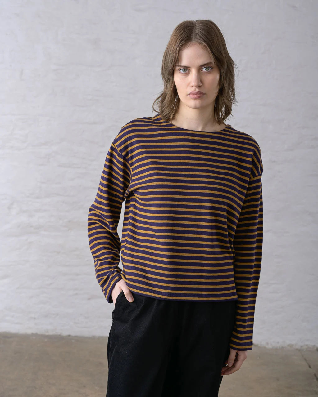 Bibico Zoe Relaxed T-Shirt - Navy & Pumpkin Stripe
