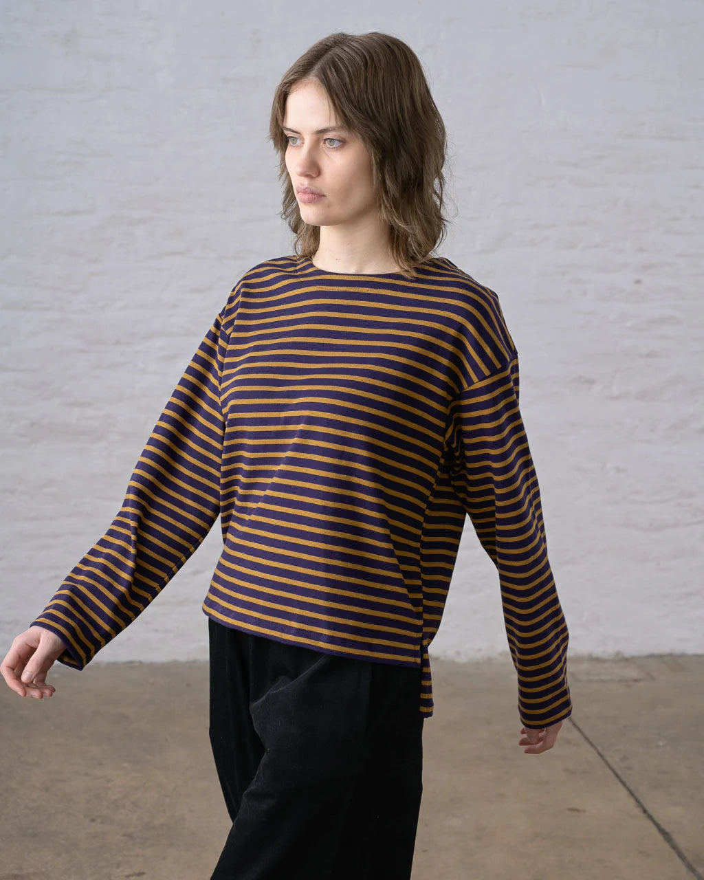 Bibico Zoe Relaxed T-Shirt - Navy & Pumpkin Stripe
