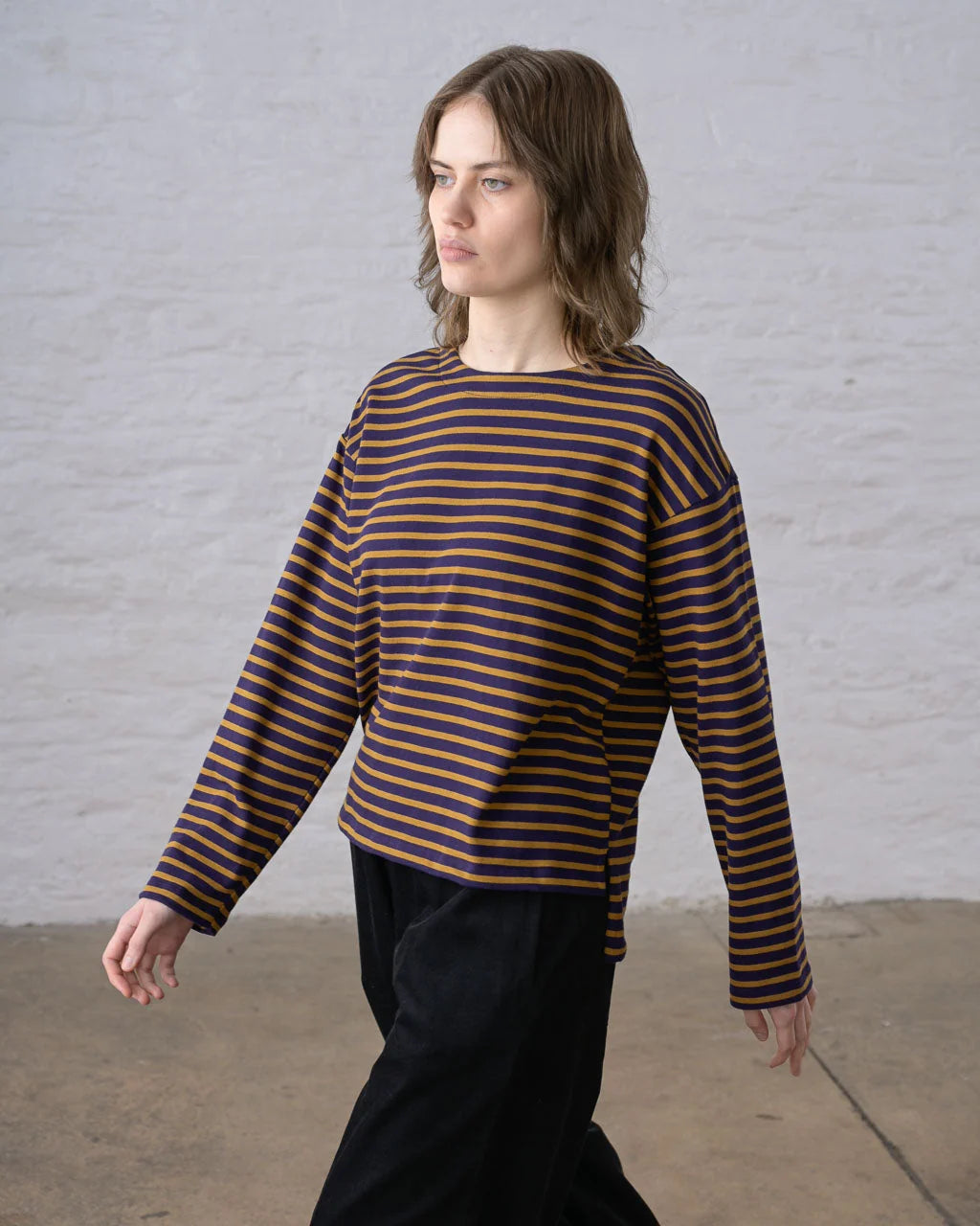 Bibico Zoe Relaxed T-Shirt - Navy & Pumpkin Stripe