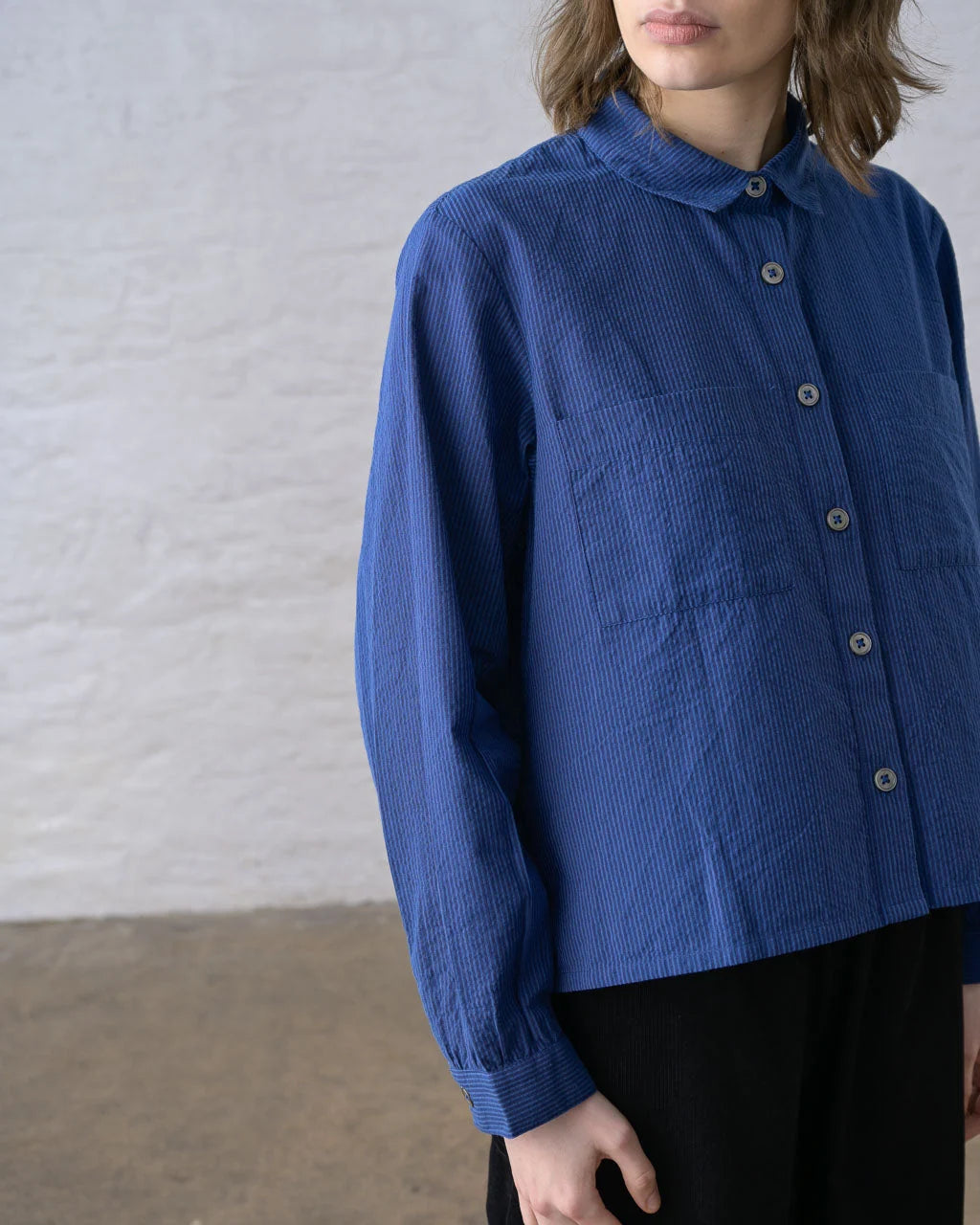 Bibico Ada Cropped Blouse - Blue Stripe