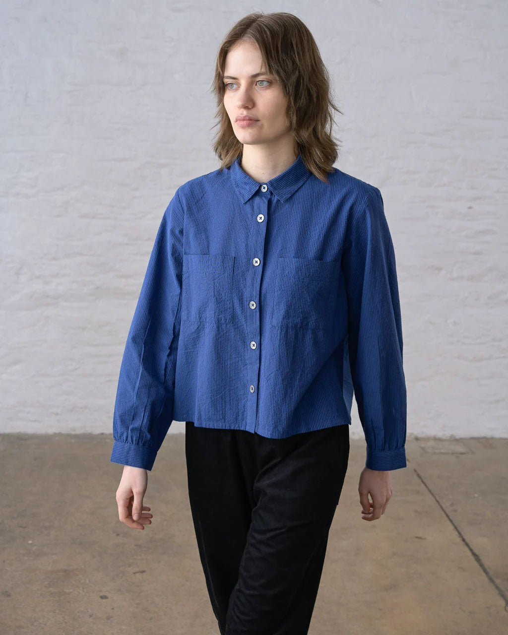 Bibico Ada Cropped Blouse - Blue Stripe