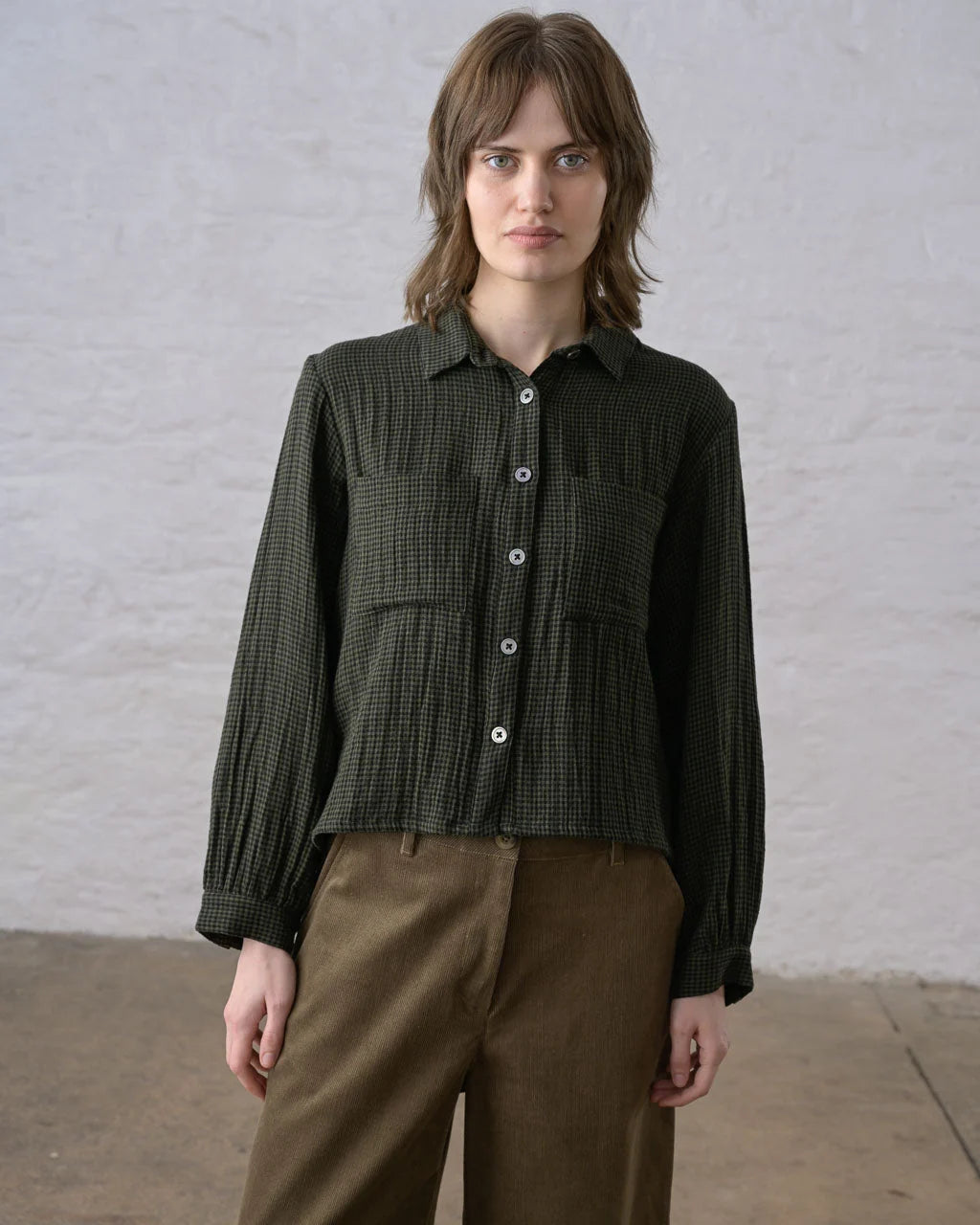 Bibico Ada Cropped Blouse - Green Check