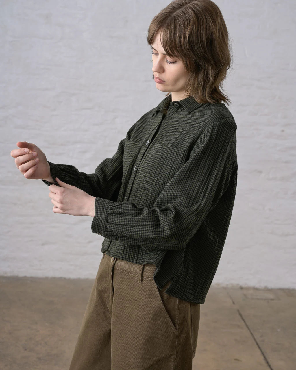 Bibico Ada Cropped Blouse - Green Check