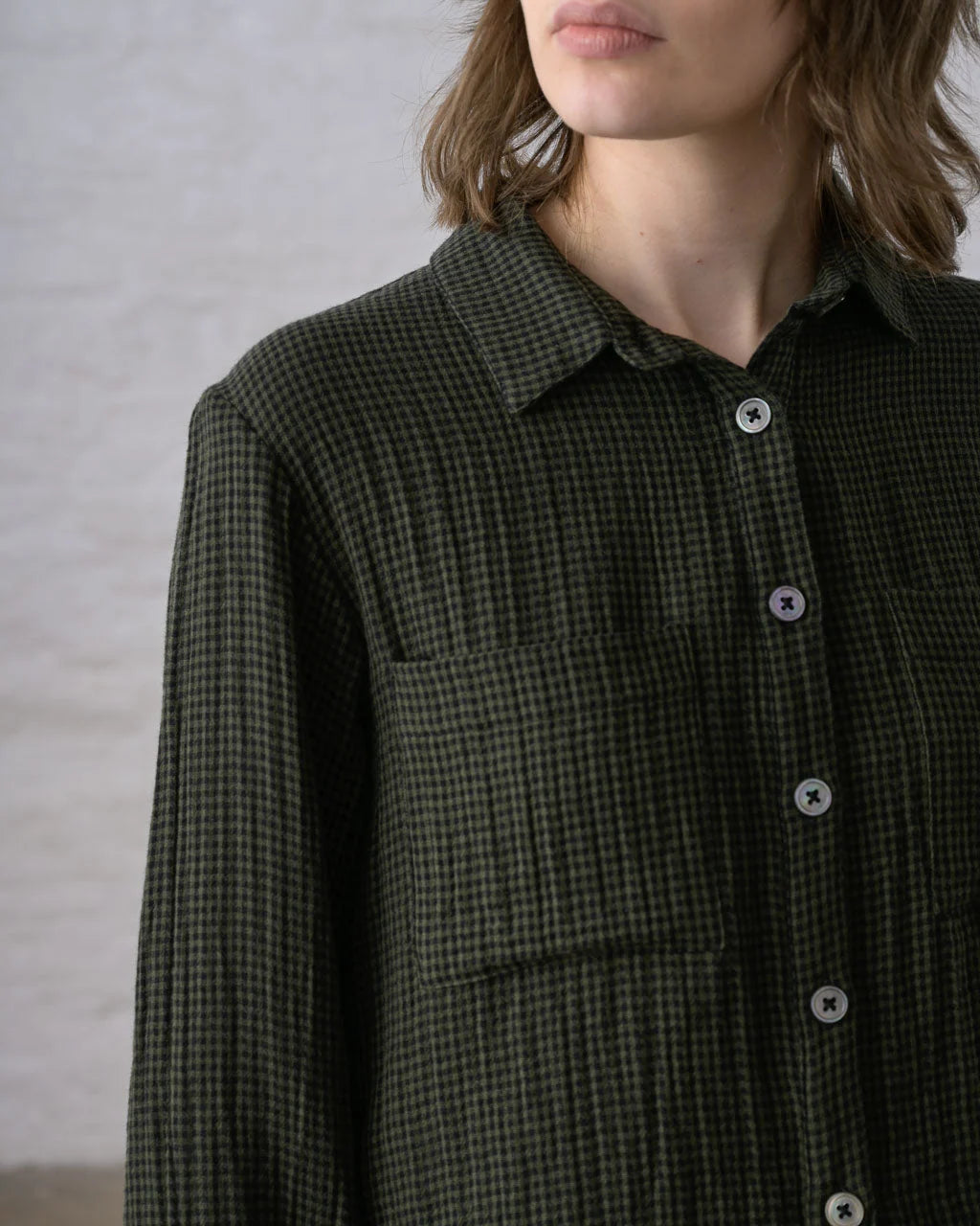 Bibico Ada Cropped Blouse - Green Check