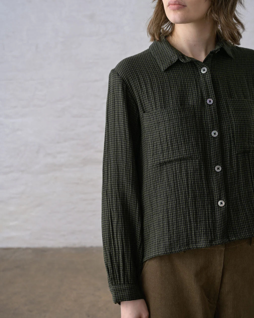 Bibico Ada Cropped Blouse - Green Check