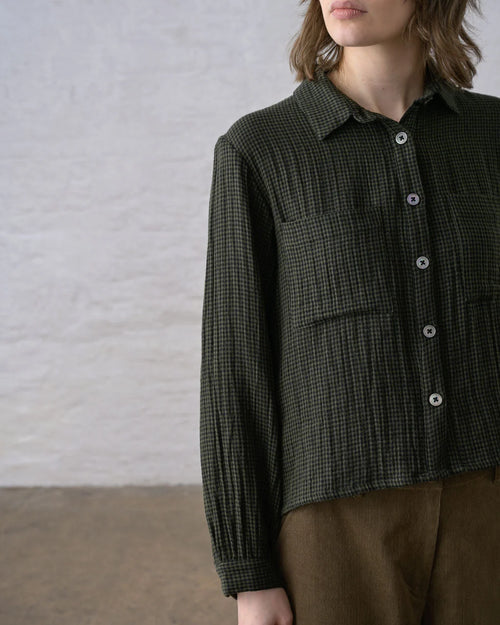 Bibico Ada Cropped Blouse - Green Check