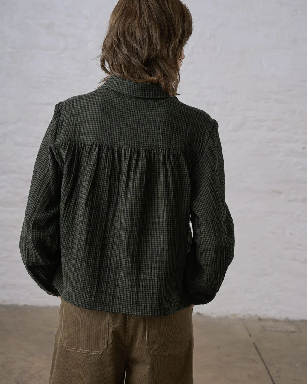 Bibico Ada Cropped Blouse - Green Check