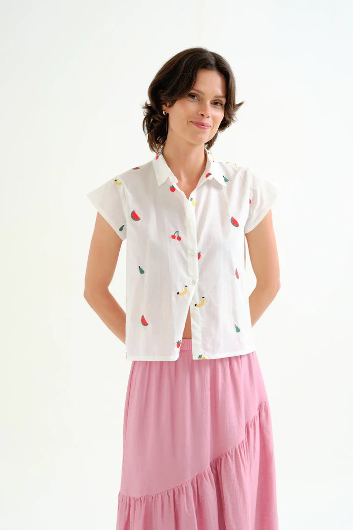 picture of Compania Fantastica 43122 Embroidered Fruity Shirt - White - Number Two - womens - fashion - clothing - Compania Fantastica 1