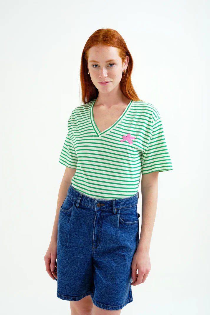 picture of Compania Fantastica 42104 Stripe T-Shirt - Green/White - Number Two - womens - fashion - clothing - Compania Fantastica 1