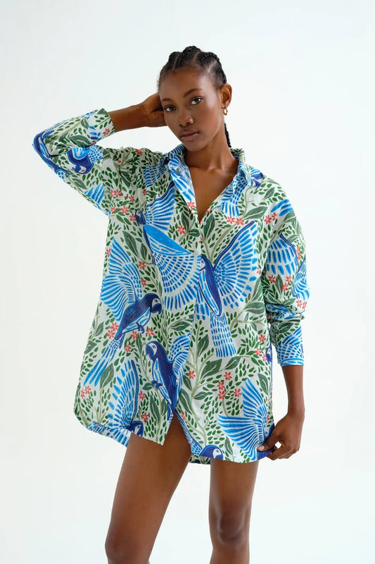 picture of Compania Fantastica 41910 Parrot Print Shirt - Blue/Green Multi - Number Two - womens - fashion - clothing - Compania Fantastica 1