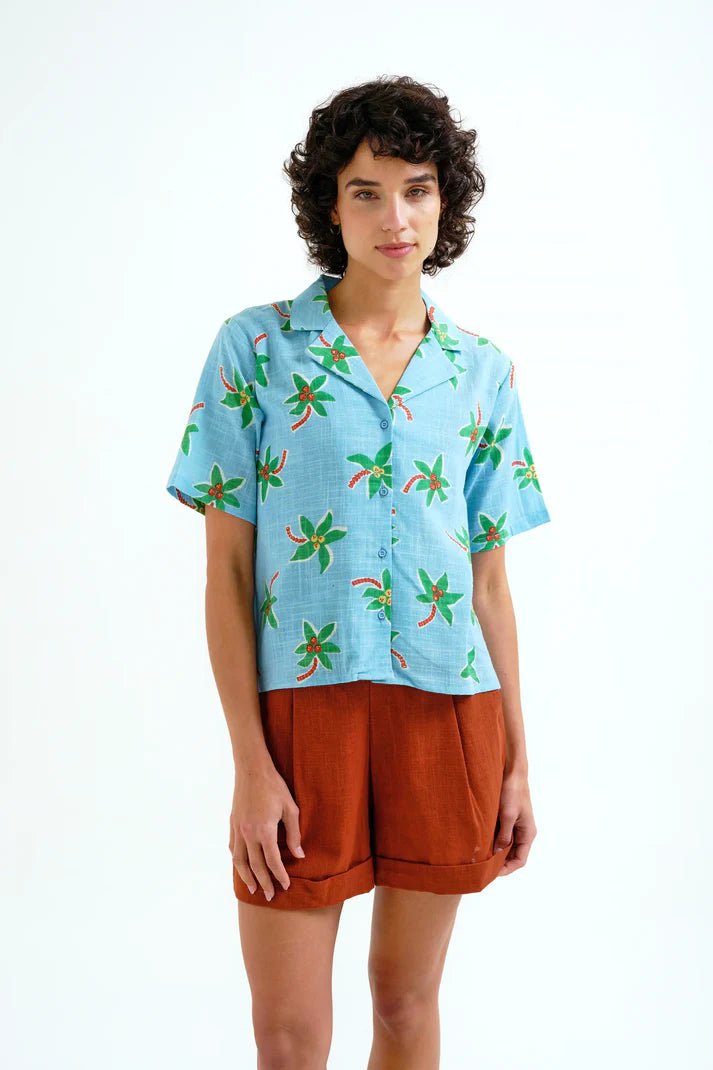picture of Compania Fantastica 43115 Coconut Tree Shirt - Turquoise - Number Two - womens - fashion - clothing - Compania Fantastica 1