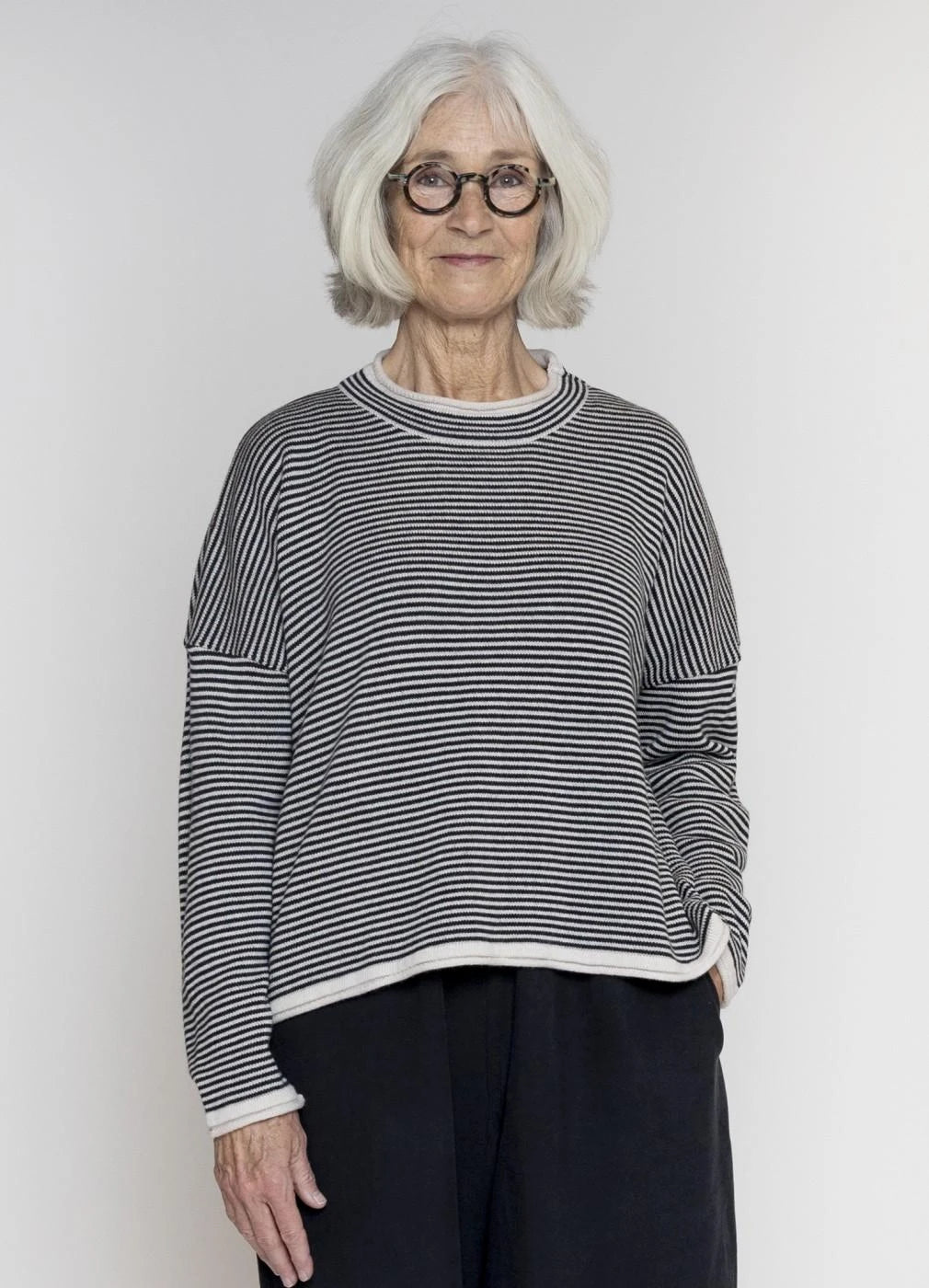 Muse Wear Carin Stripe Jumper - Ecru/Coal