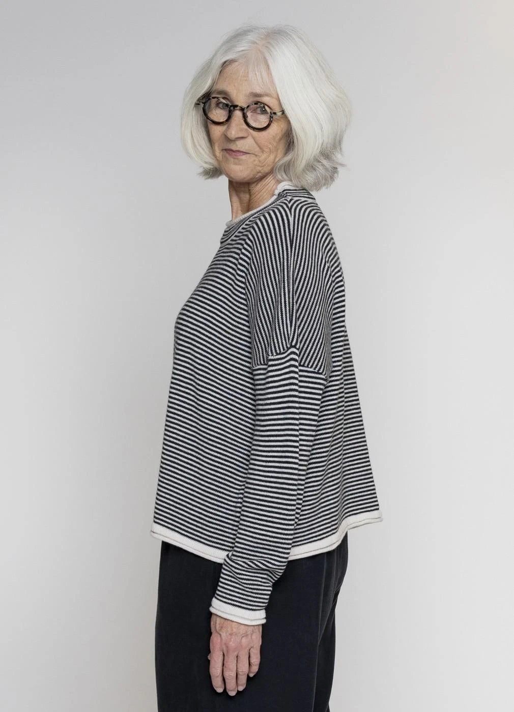 Muse Wear Carin Stripe Jumper - Ecru/Coal