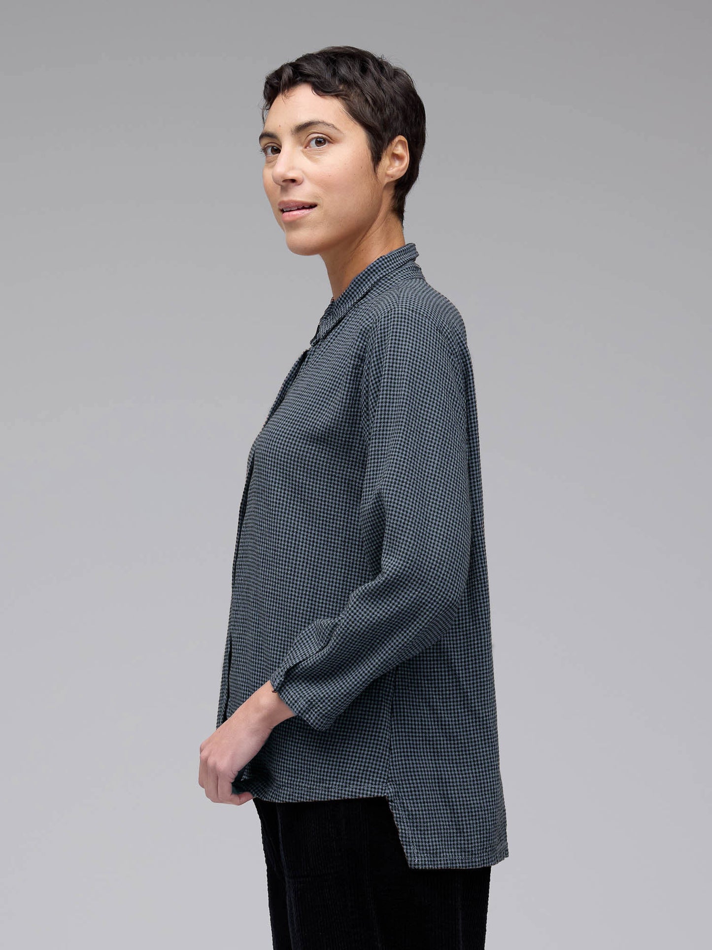 picture of Cut Loose Hi - Low Crop Shirt Mini Check - Tidal - Number Two - womens - fashion - clothing - Cut Loose 2