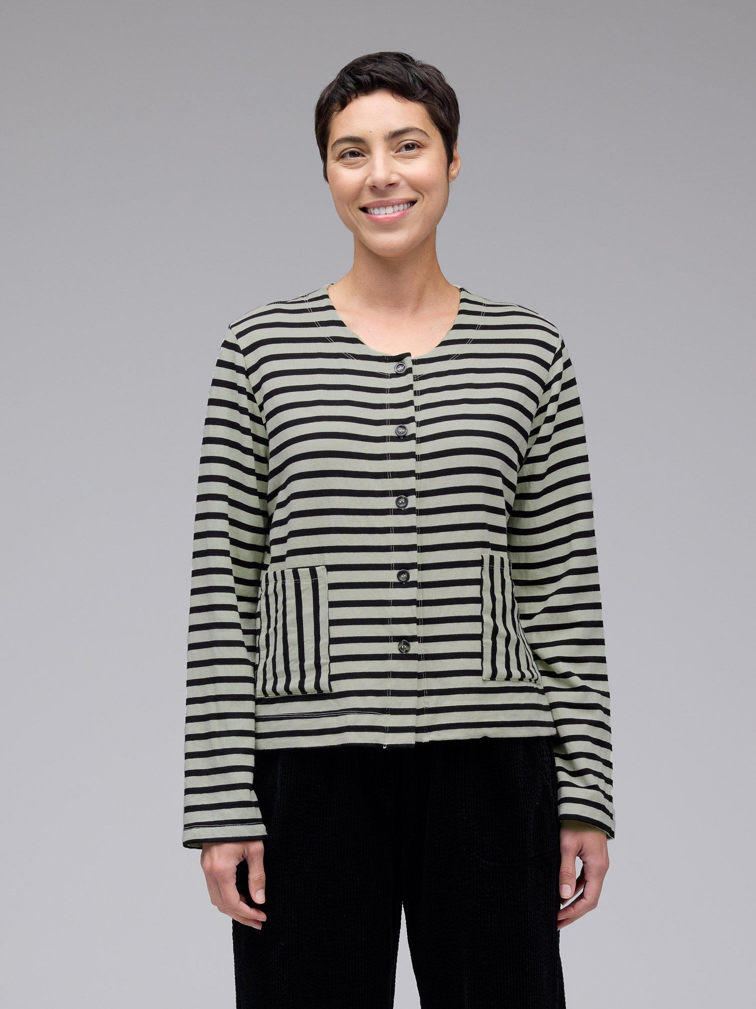 picture of Cut Loose Long Sleeved Cropped Jacket - Lentil Black Stripe - Number Two - womens - clothing - Cut Loose 1