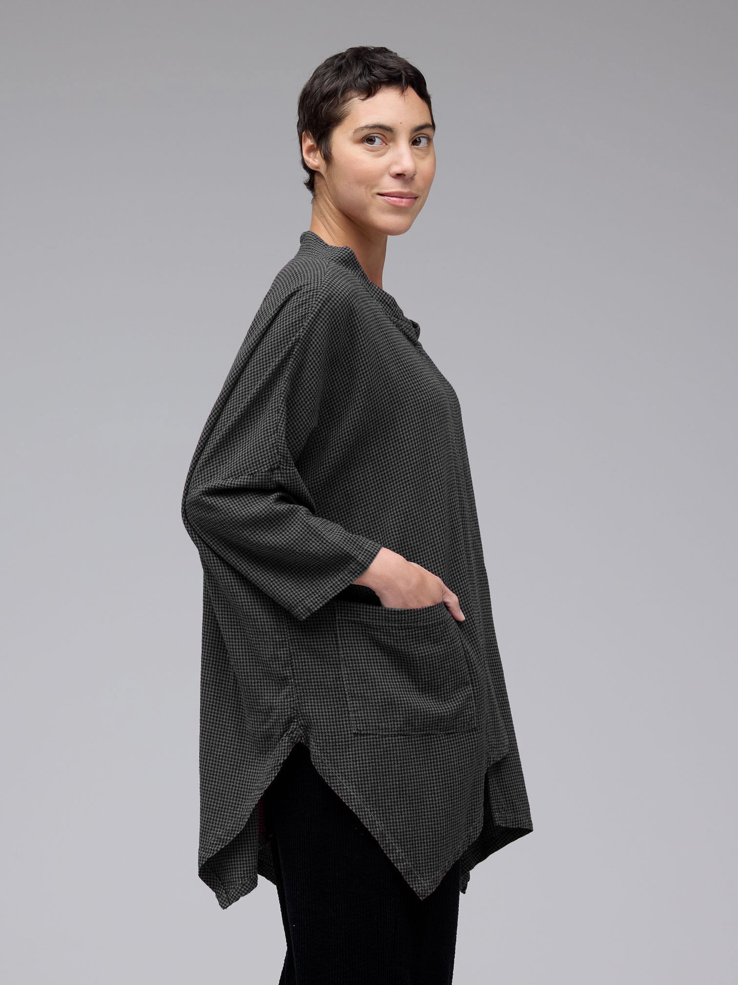 picture of Cut Loose 3/4 Sleeve Cowl Top Mini Check - Gull - Number Two - womens - fashion - clothing - Cut Loose 2