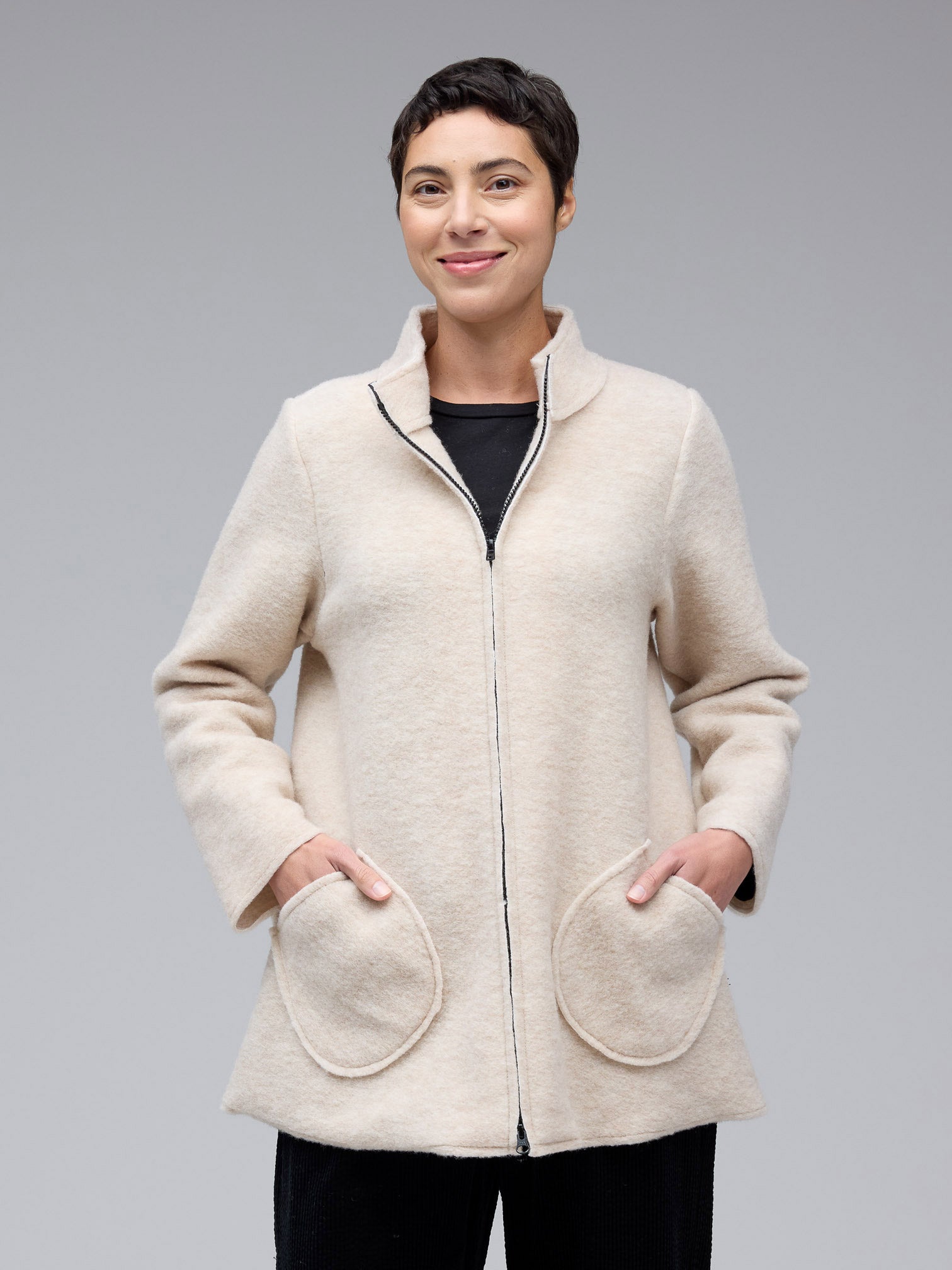 picture of Cut Loose Zip Swing Jacket Boiled Wool - Moonbeam - Number Two - womens - fashion - clothing - Cut Loose 1