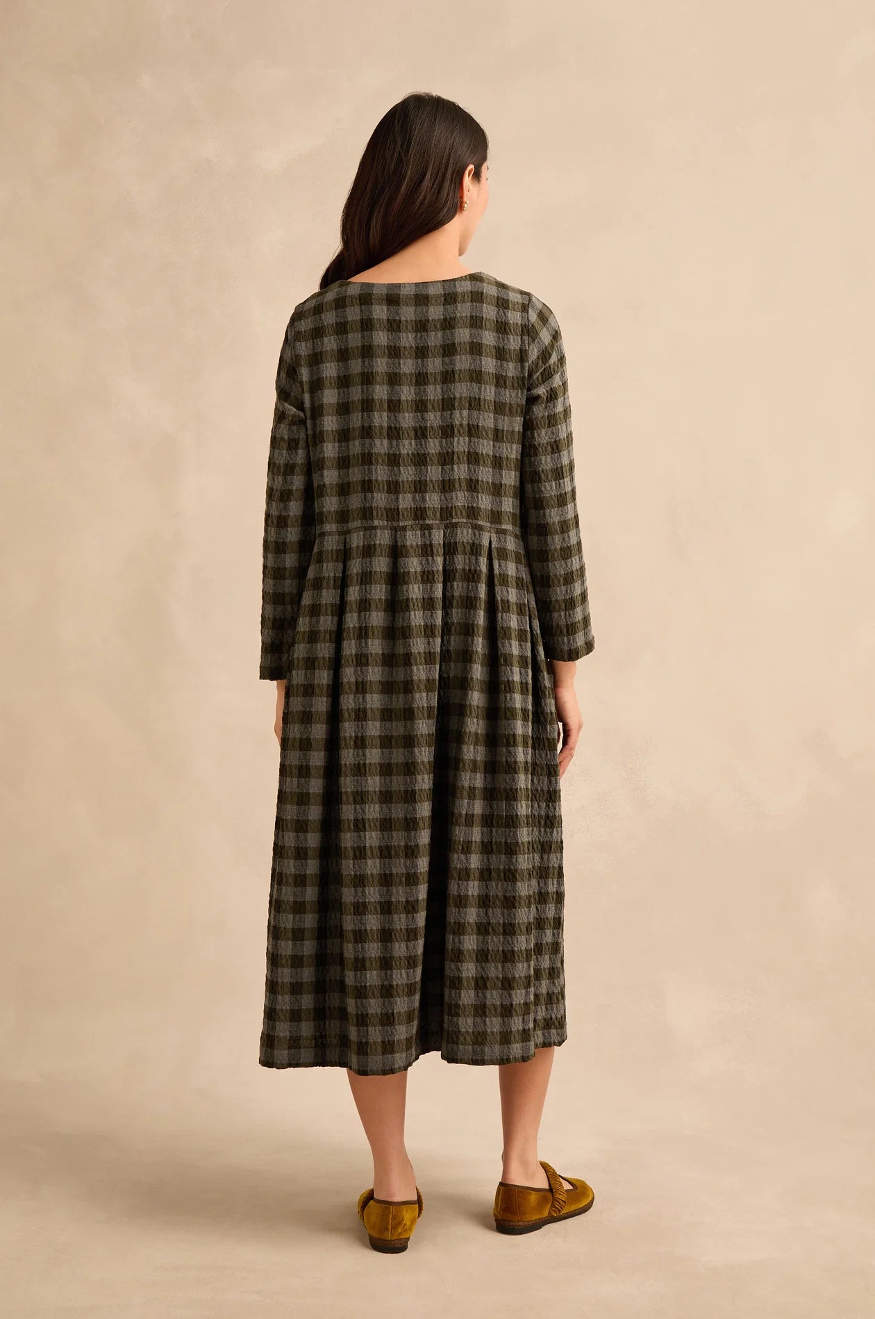 picture of Sahara Crinkle Check Flared Dress - Khaki/Grey - Number Two - womens - fashion - clothing - Sahara 3