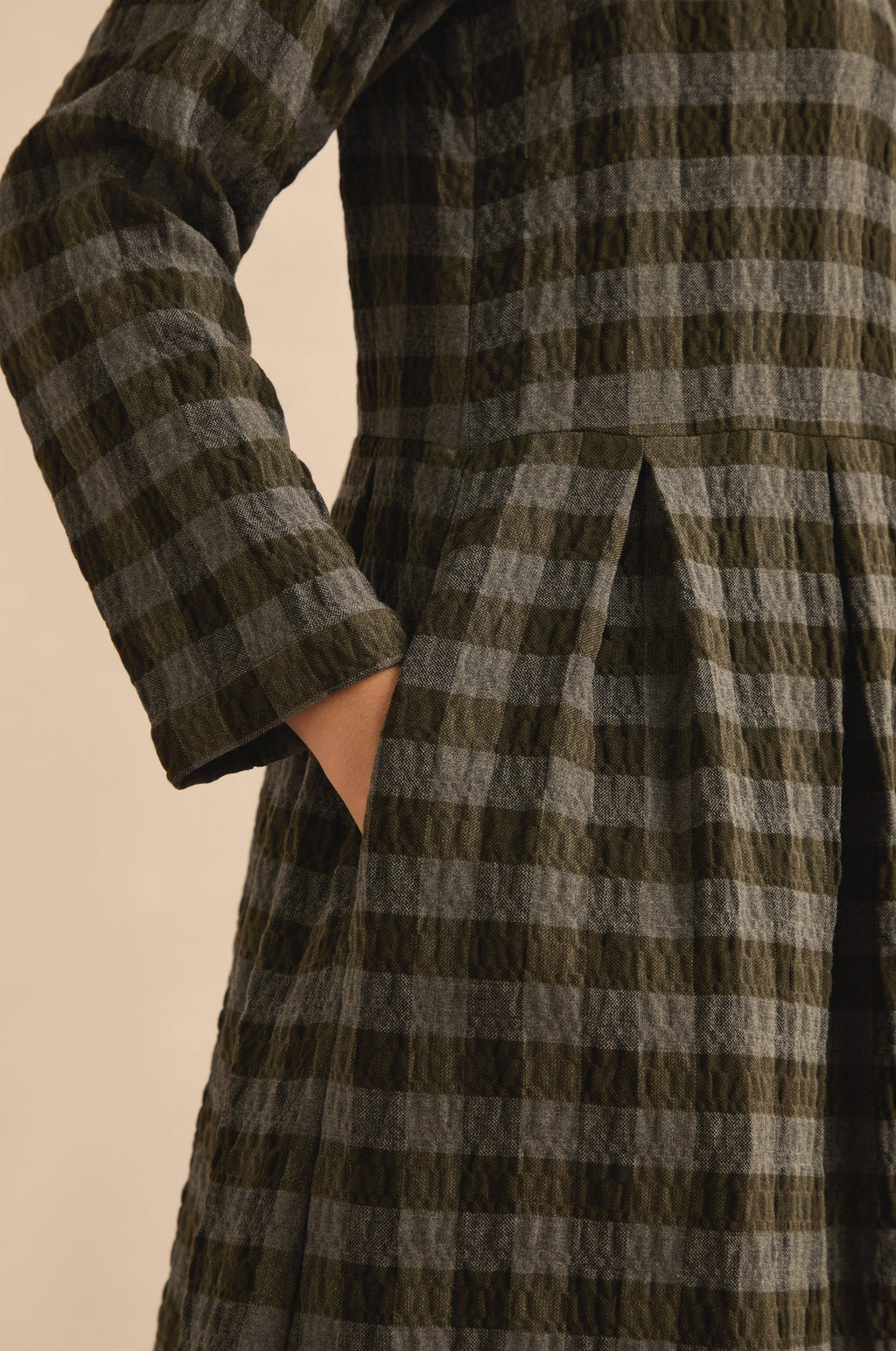 picture of Sahara Crinkle Check Flared Dress - Khaki/Grey - Number Two - womens - fashion - clothing - Sahara 4