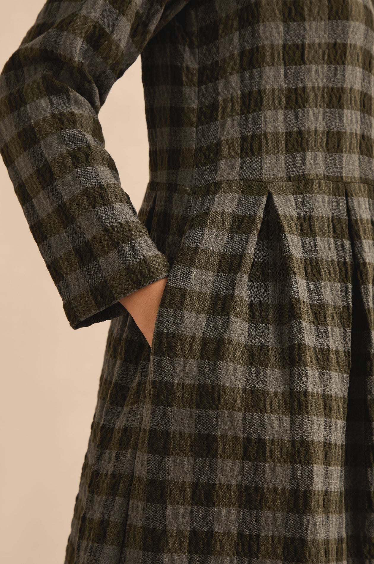 picture of Sahara Crinkle Check Flared Dress - Khaki/Grey - Number Two - womens - fashion - clothing - Sahara 4