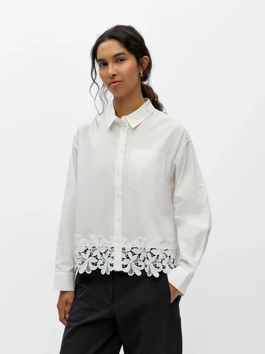 Object Asly Shirt - Bright White/White Lace