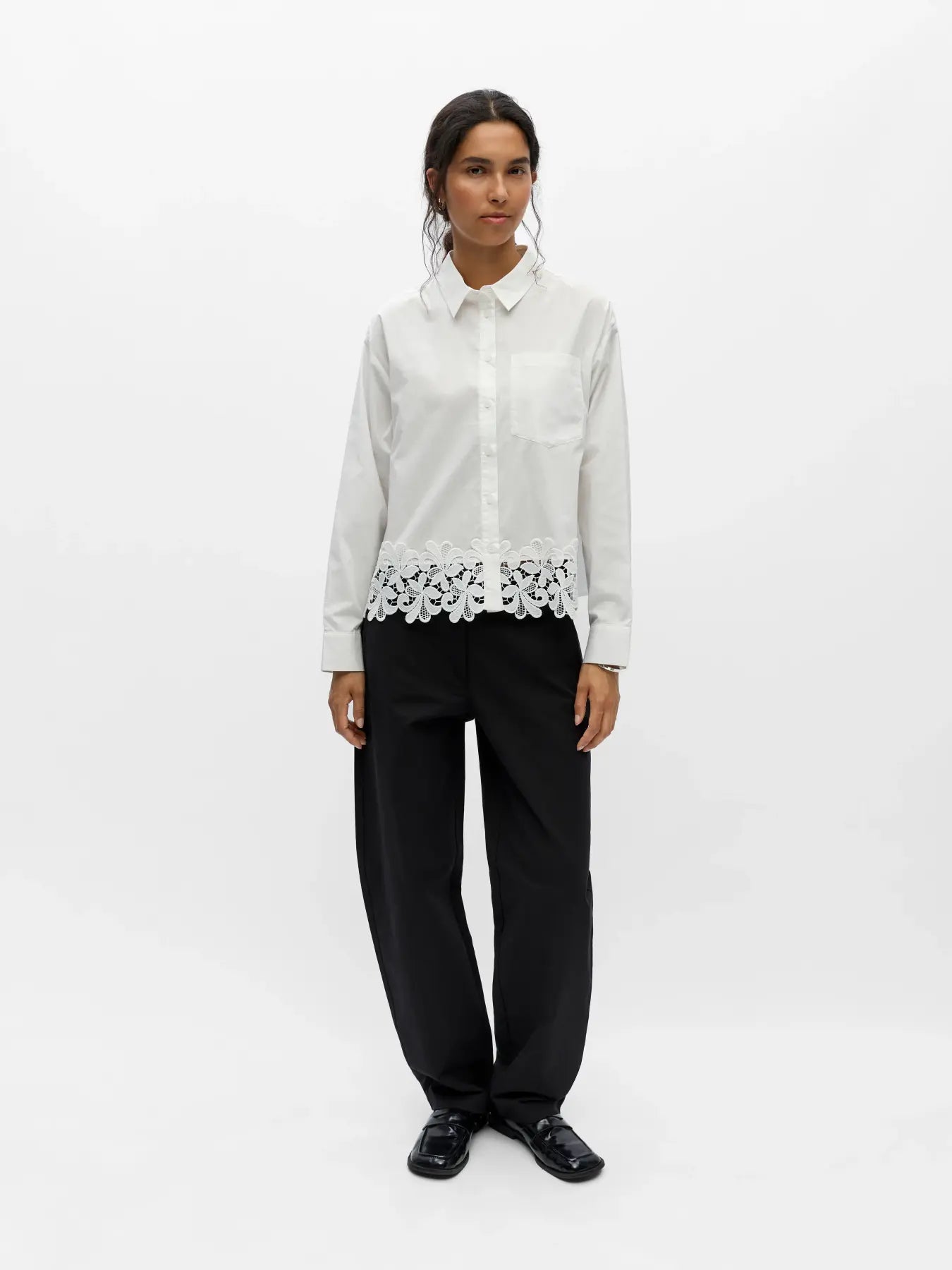Object Asly Shirt - Bright White/White Lace