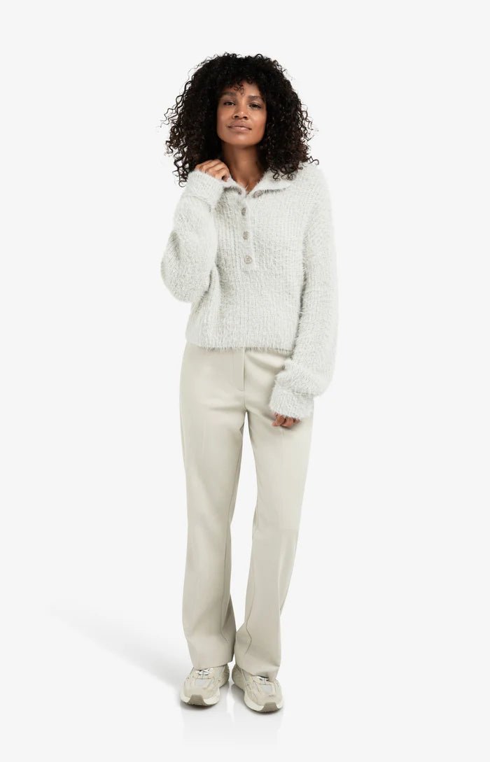 picture of Yaya Fluffy Cropped Sweater with Collar & Buttons - Cloud Grey - Number Two - womens - fashion - clothing - Yaya 5