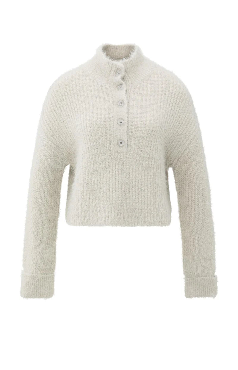 picture of Yaya Fluffy Cropped Sweater with Collar & Buttons - Cloud Grey - Number Two - womens - fashion - clothing - Yaya 7