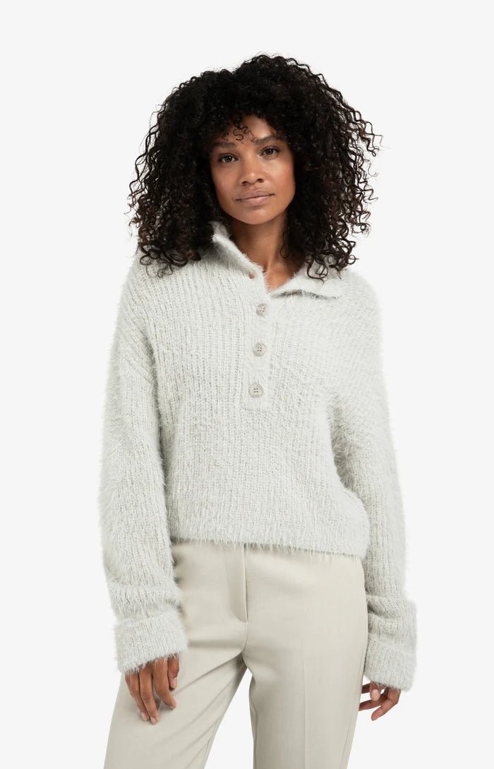 picture of Yaya Fluffy Cropped Sweater with Collar & Buttons - Cloud Grey - Number Two - womens - fashion - clothing - Yaya 1