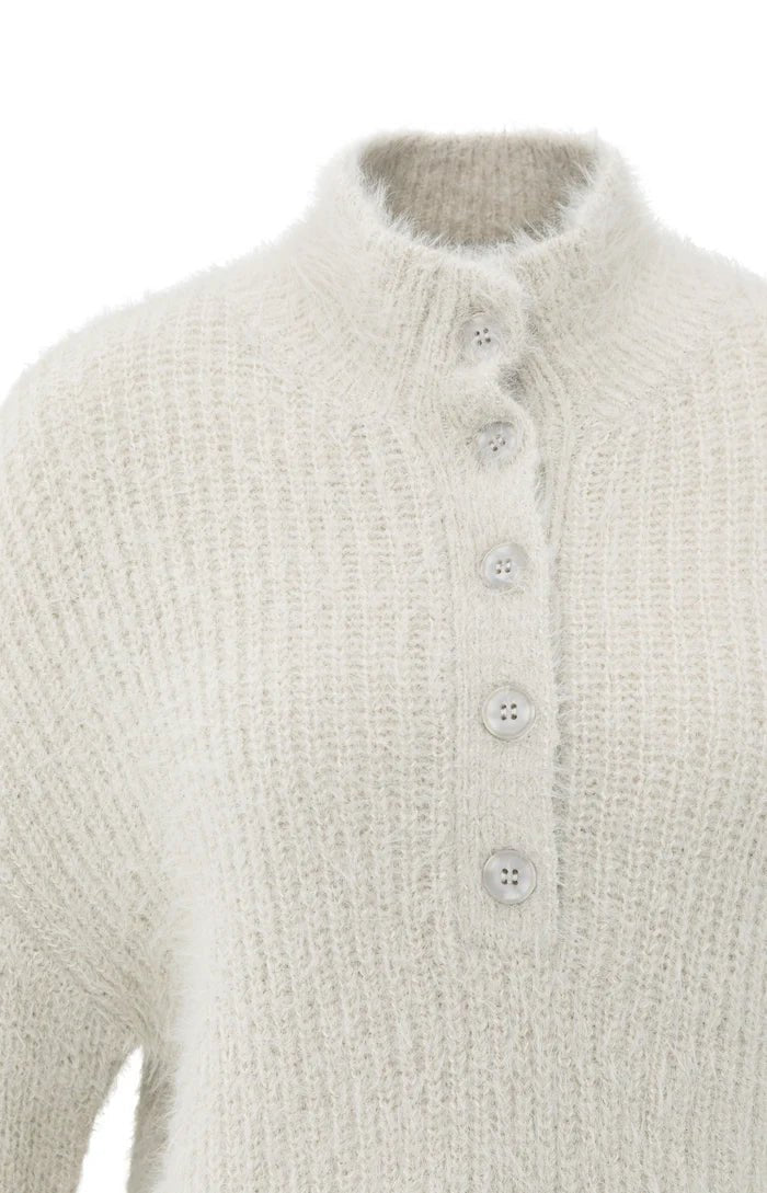 picture of Yaya Fluffy Cropped Sweater with Collar & Buttons - Cloud Grey - Number Two - womens - fashion - clothing - Yaya 3