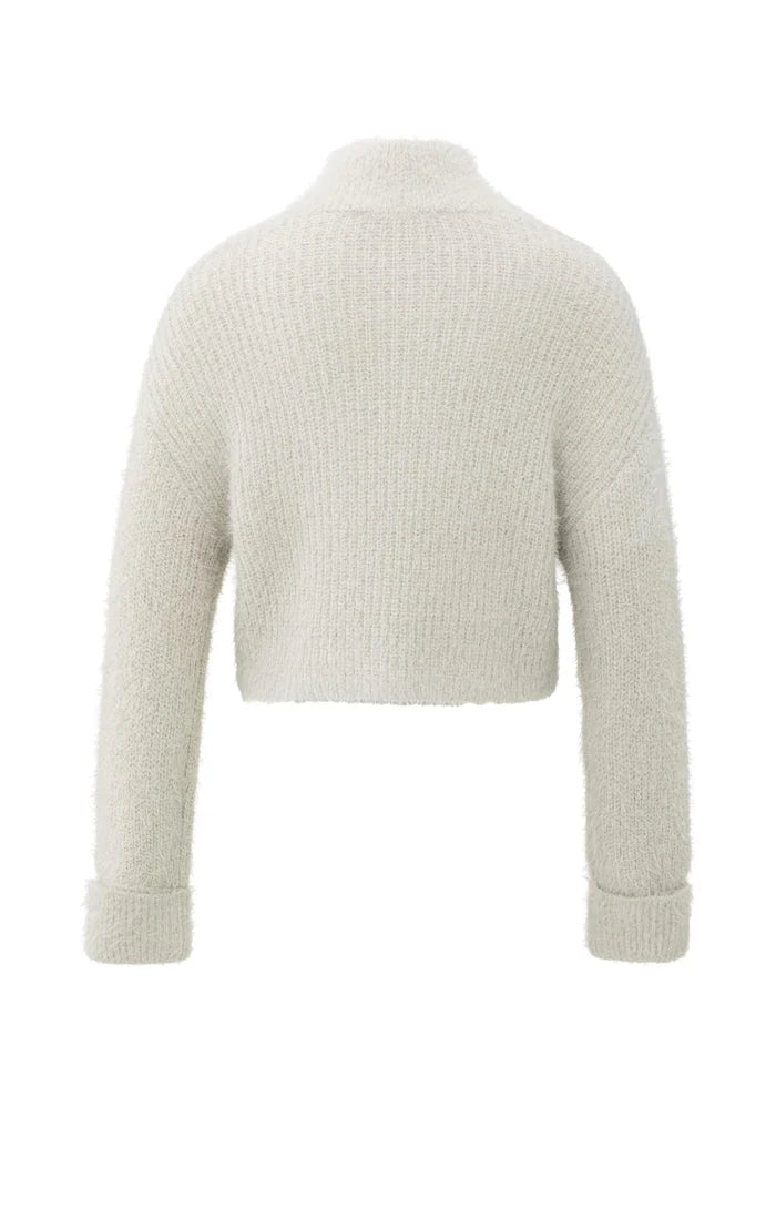 picture of Yaya Fluffy Cropped Sweater with Collar & Buttons - Cloud Grey - Number Two - womens - fashion - clothing - Yaya 4