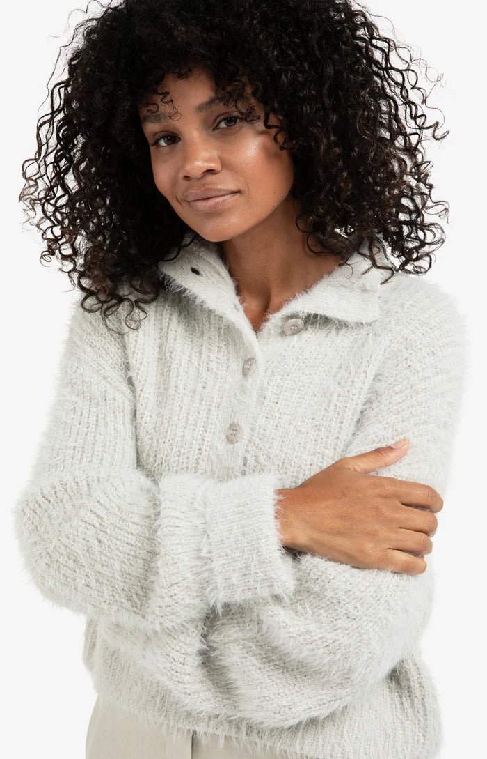 picture of Yaya Fluffy Cropped Sweater with Collar & Buttons - Cloud Grey - Number Two - womens - fashion - clothing - Yaya 2