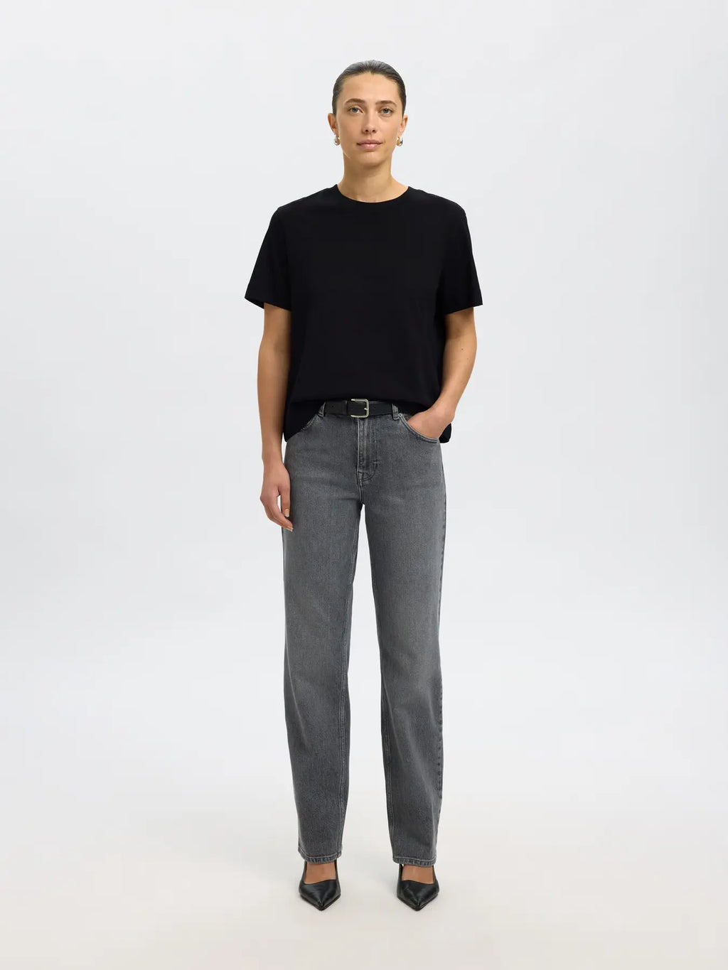 Selected Femme Essential SS Boxy Tee - Black