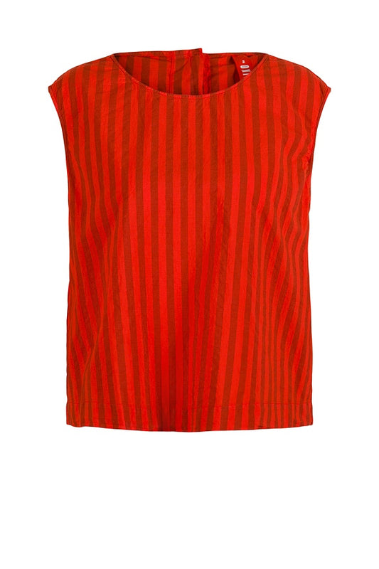 Ischiko 509 Blouse Cotton Chambray Stripe Poppy