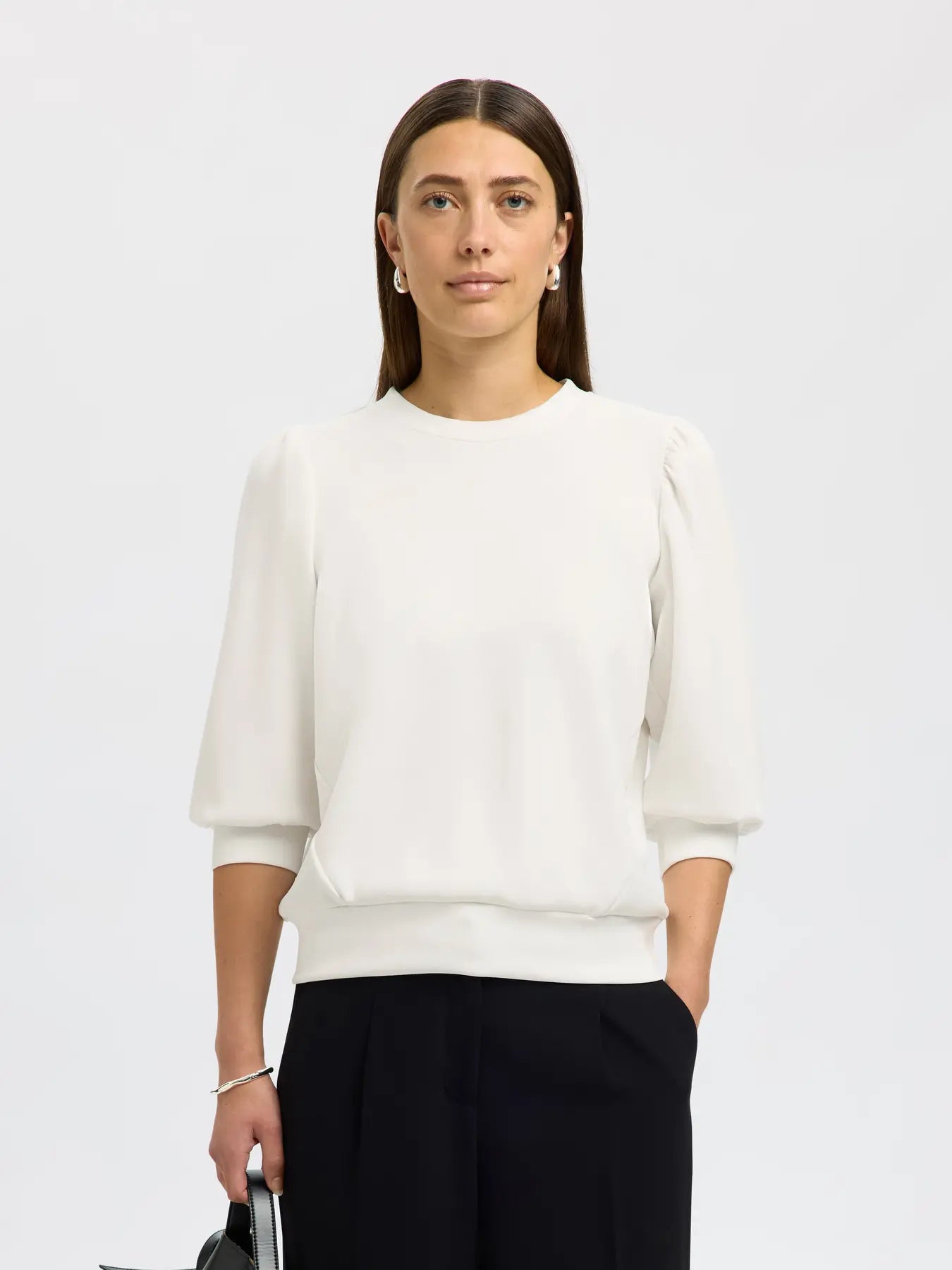picture of Selected Tenny 3/4 Sweat Top - Snow White - Number Two - womens - fashion - clothing - Selected Femme 1