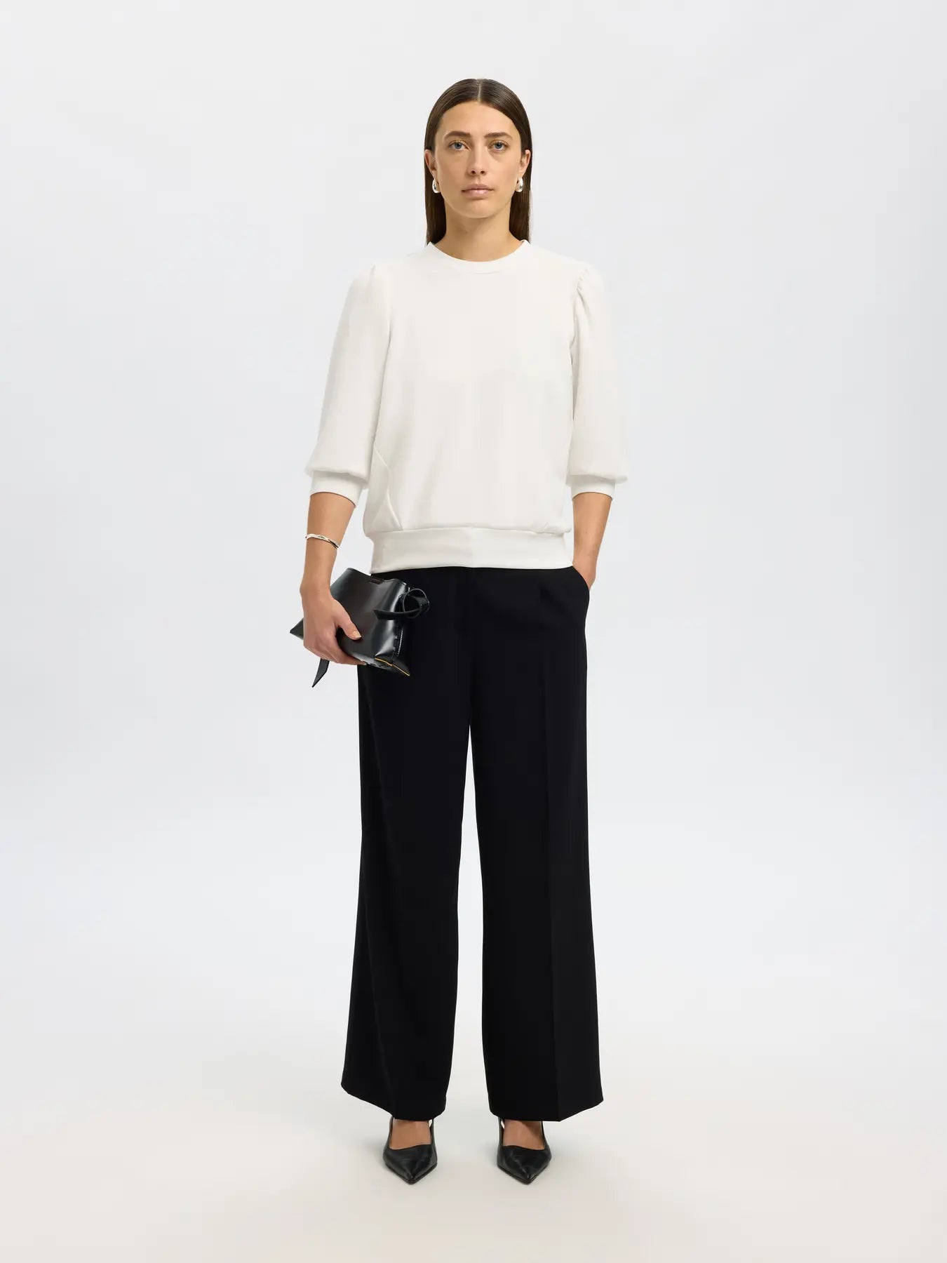 picture of Selected Tenny 3/4 Sweat Top - Snow White - Number Two - womens - fashion - clothing - Selected Femme 3