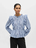 picture of Object Clara Frill Top - Dark Denim/White - Number Two - womens - fashion - clothing - Object 1