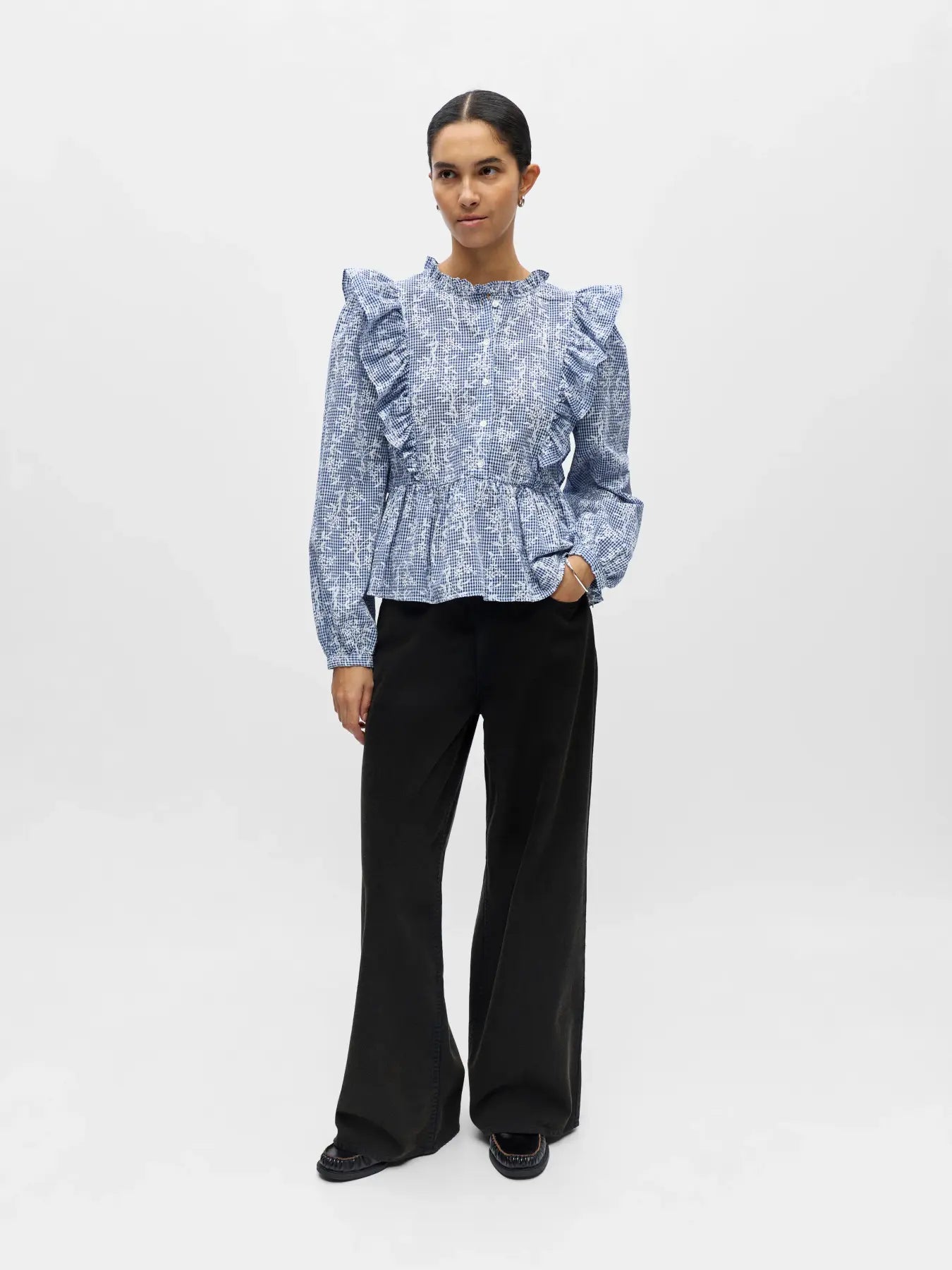 picture of Object Clara Frill Top - Dark Denim/White - Number Two - womens - fashion - clothing - Object 4