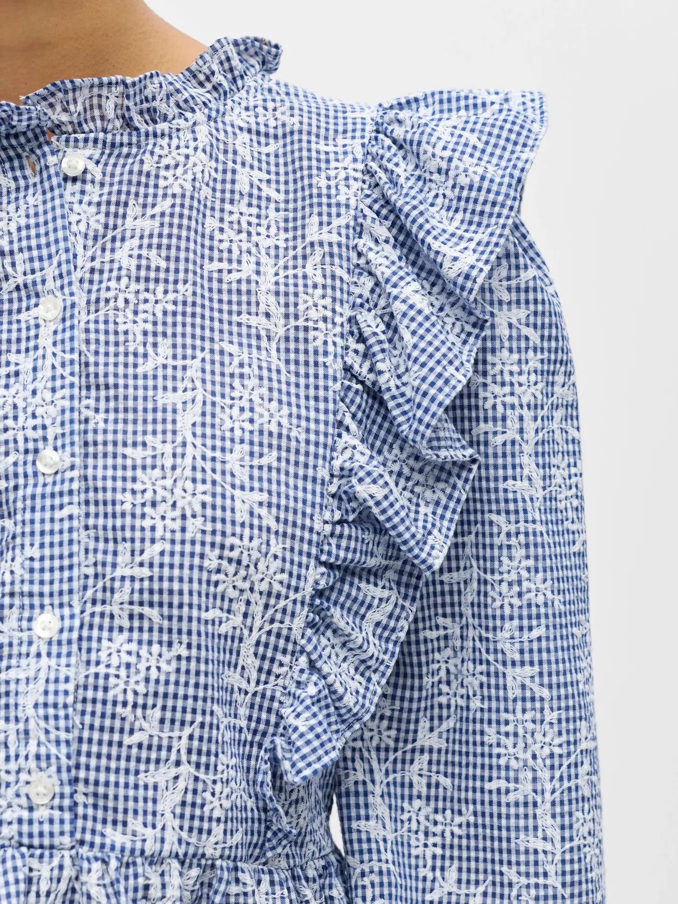 picture of Object Clara Frill Top - Dark Denim/White - Number Two - womens - fashion - clothing - Object 2